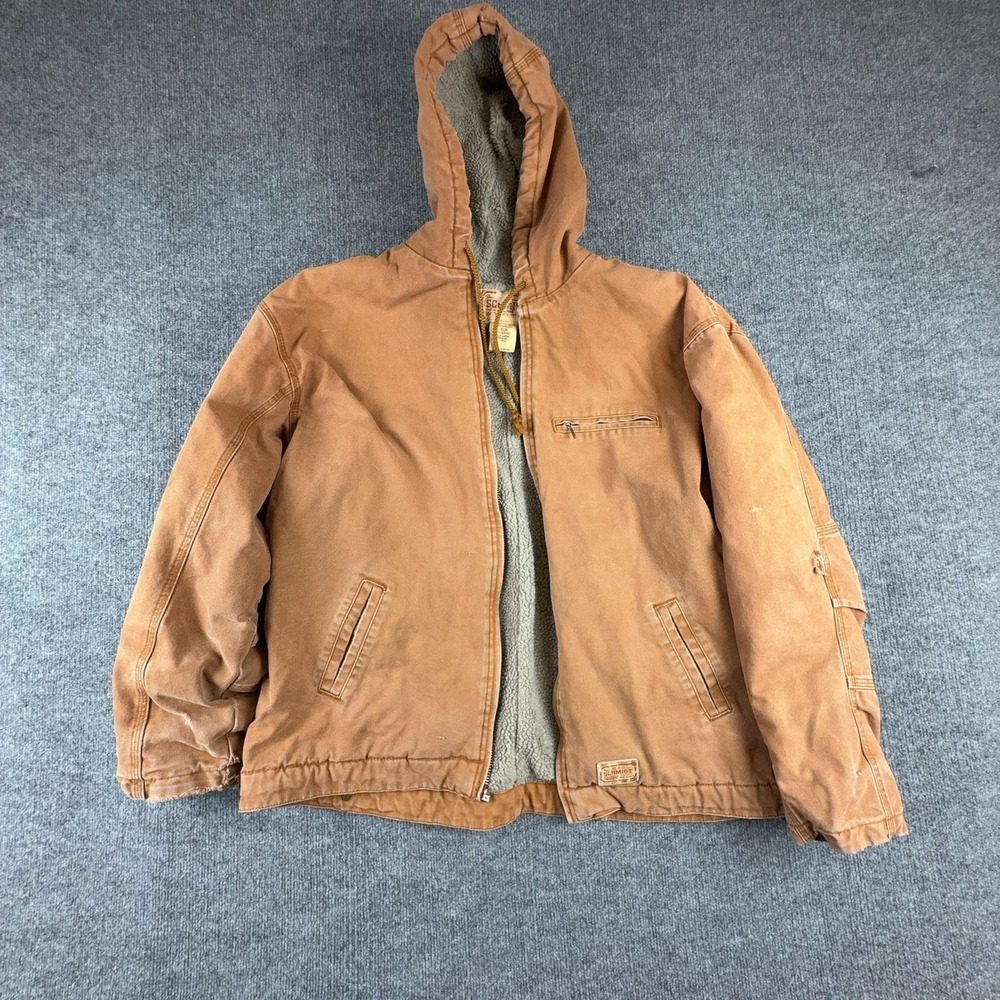 C.E. Schmidt Jacket Mens XL Brown Canvas Sherpa Lined Full Zip Hooded Workwear
